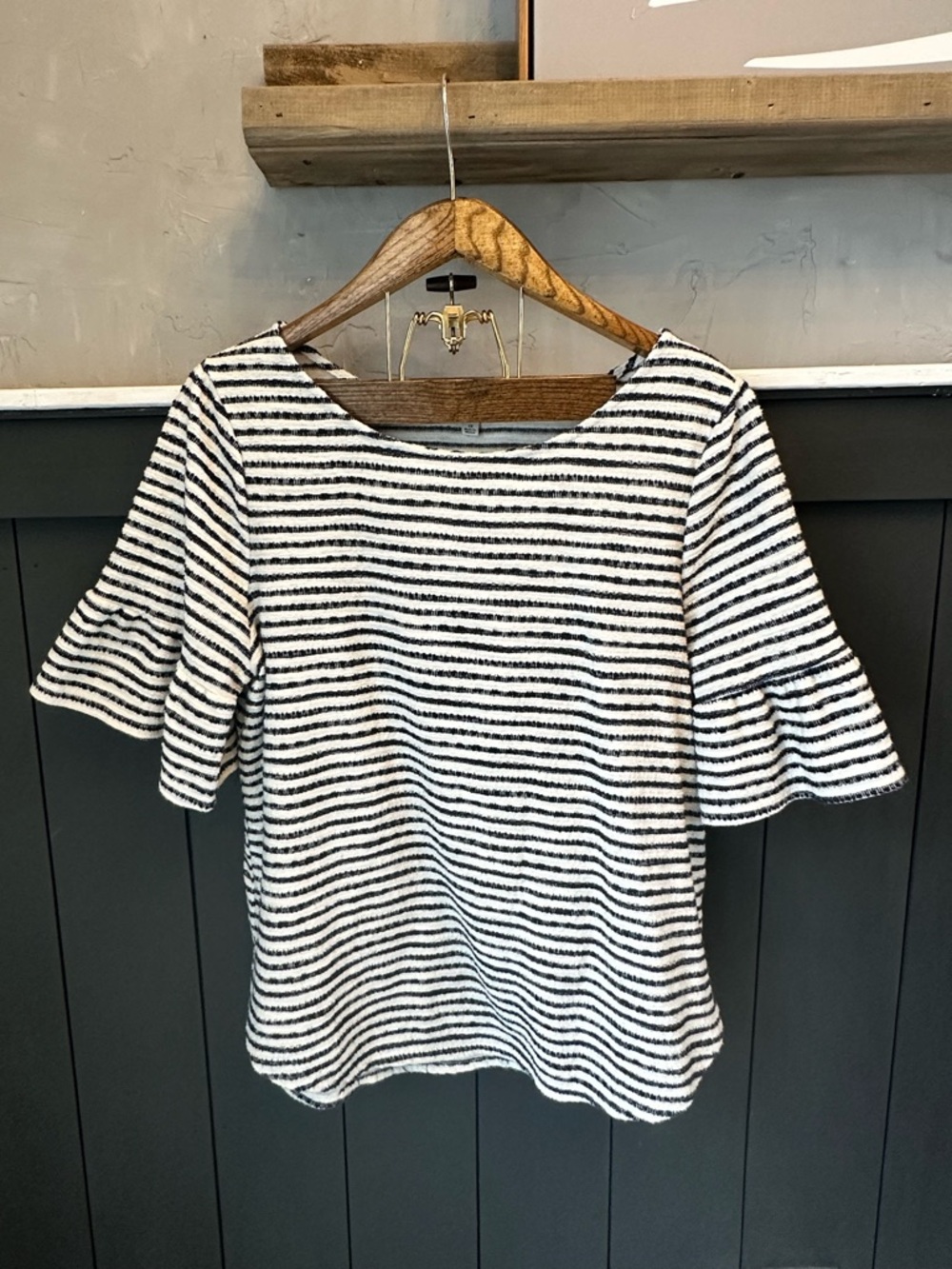 Green Envelope Shirt Navy White Stripe Bell Short Sleeve Pullover Size‎ 1X